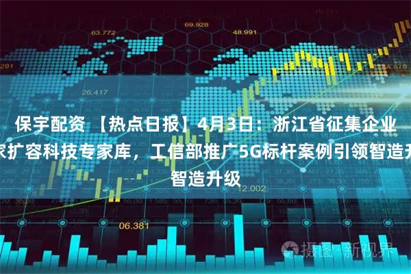 保宇配资 【热点日报】4月3日：浙江省征集企业专家扩容科技专家库，工信部推广5G标杆案例引领智造升级
