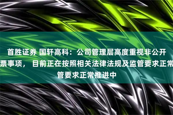 首胜证券 国轩高科：公司管理层高度重视非公开发行股票事项， 目前正在按照相关法律法规及监管要求正常推进中